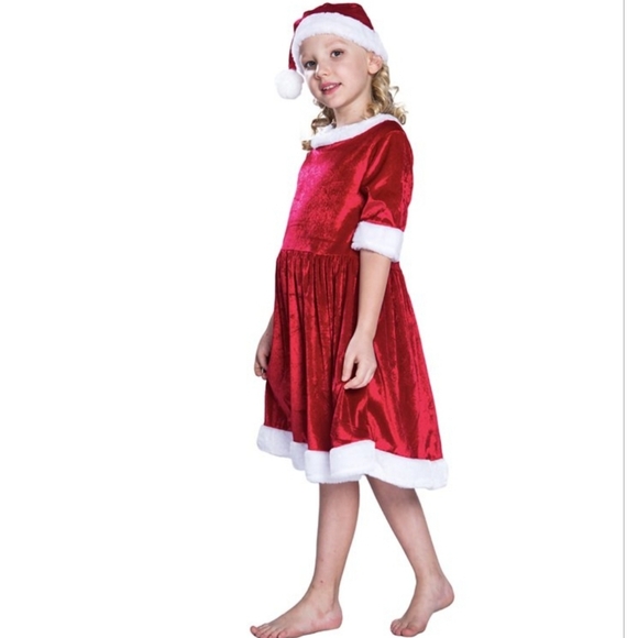 NWT Little Girls Medium Size 7/8 Santa's Dress With Santa Hat - Picture 2 of 10